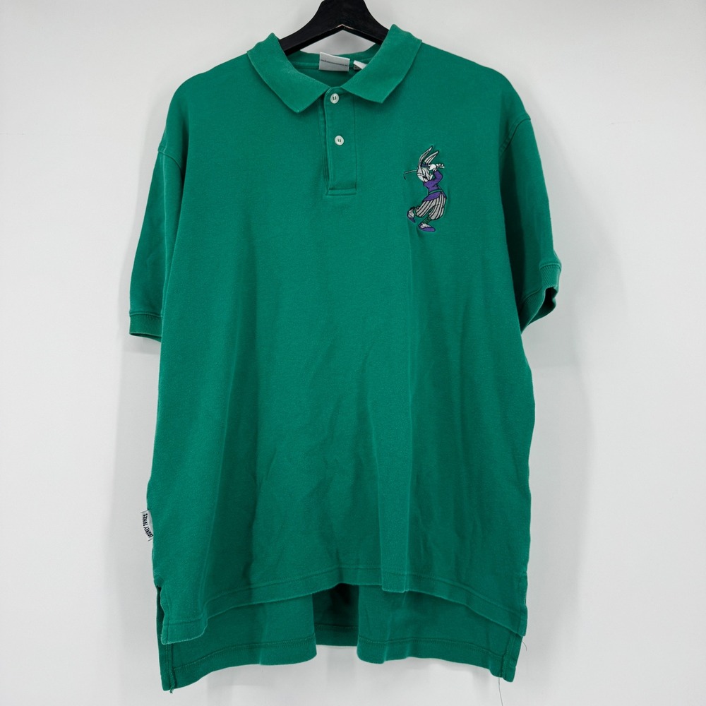 Vintage 1993 Acme Clothing Looney Tunes Bugs Bunny Golf Polo Shirt Green XL